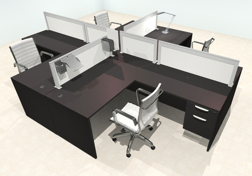 Four Person L Shape Modern Aluminum Organizer Divider Office Workstation Desk Set, #OT-SUL-FPS44